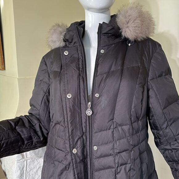 Anne Klein Down Filled Puffer Removable Hood Zippered Coat - Picture 12 of 17